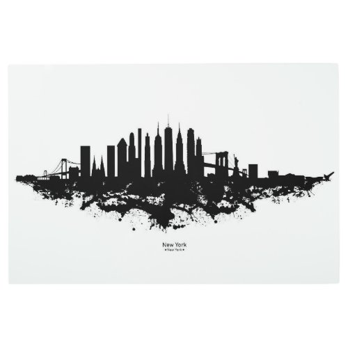 New York Skyline Watercolor Black and White Metal Print