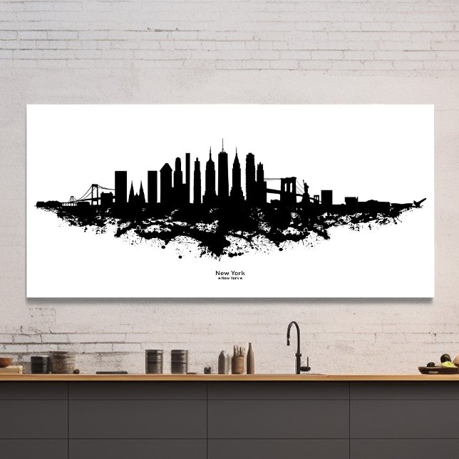 New York Skyline Watercolor Black and White Metal Print (New York Skyline Watercolor Black and White. Metal Print )