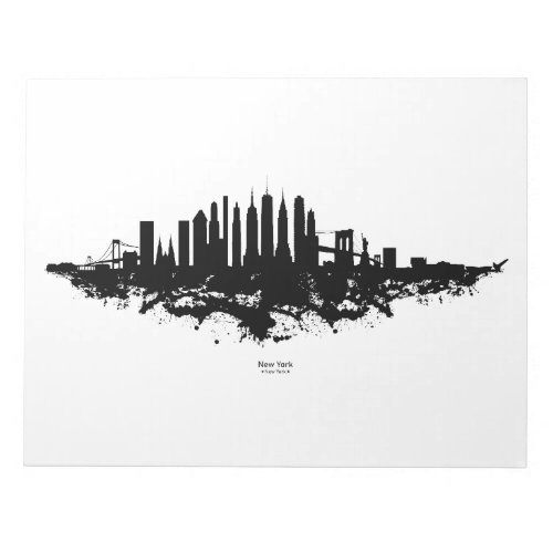 New York Skyline Watercolor Black and White Notepad