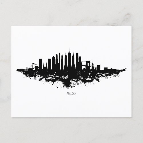 New York Skyline Watercolor Black and White Postcard