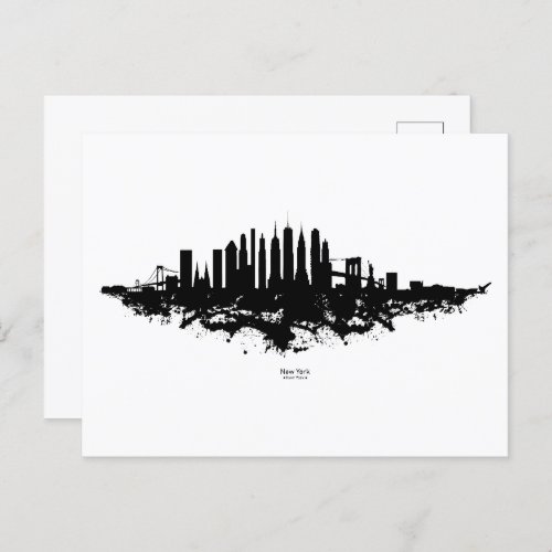 New York Skyline Watercolor Black and White Postcard