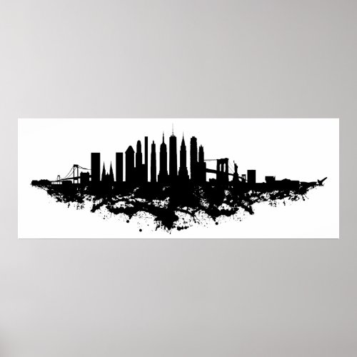 New York Skyline Watercolor Black and White Poster