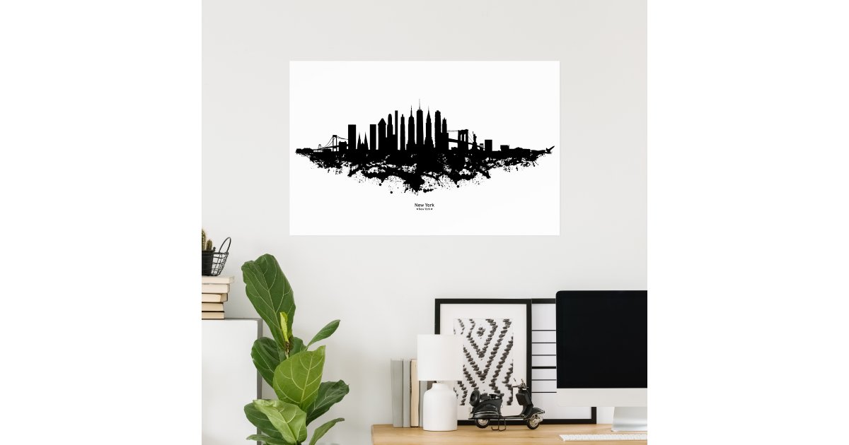 New York Skyline Watercolor Black and White Poster | Zazzle