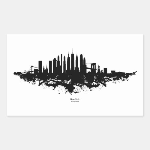 New York Skyline Watercolor Black and White Rectangular Sticker