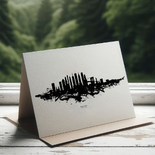 New York Skyline Watercolor Black and White Thank You Card