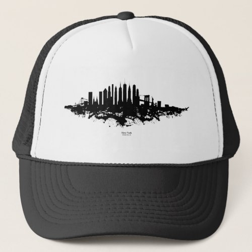 New York Skyline Watercolor Black and White Trucker Hat