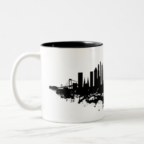 New York Skyline Watercolor Black and White Two_Tone Coffee Mug