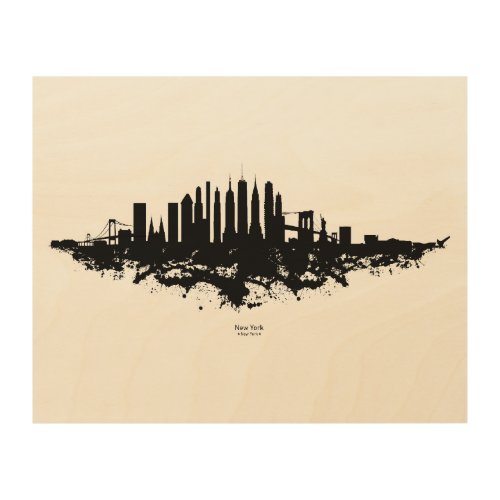New York Skyline Watercolor Black and White Wood Wall Art