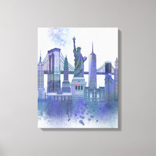 New York Skyline - Watercolor Blue Canvas Print