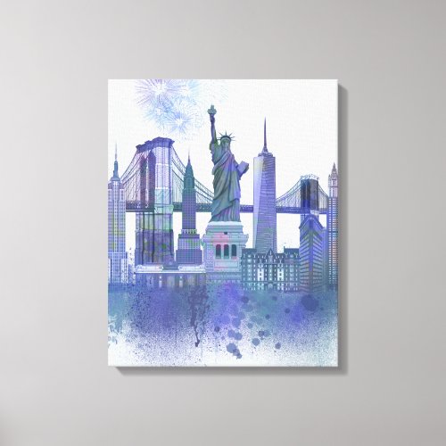 New York Skyline _ Watercolor Blue Canvas Print