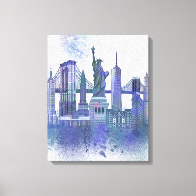 New York Skyline - Watercolor Blue Canvas Print (Front)