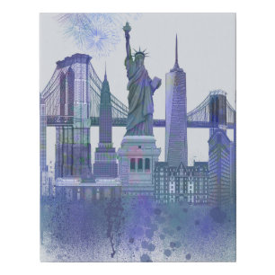 New York Skyline - Watercolor Blue Faux Canvas Print