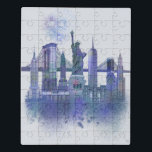 New York Skyline - Watercolor Blue Jigsaw Puzzle<br><div class="desc">New York Skyline Watercolour Splash Blue by Fab Funky. Features famous landmarks of New York City in a watercolor style.</div>