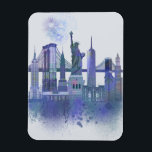 New York Skyline - Watercolor Blue Magnet<br><div class="desc">New York Skyline Watercolour Splash Blue by Fab Funky. Features famous landmarks of New York City in a watercolor style.</div>
