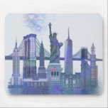 New York Skyline - Watercolor Blue Mouse Pad<br><div class="desc">New York Skyline Watercolour Splash Blue by Fab Funky. Features famous landmarks of New York City in a watercolor style.</div>