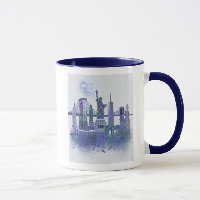 New York Skyline - Watercolor Blue Mug (Right)