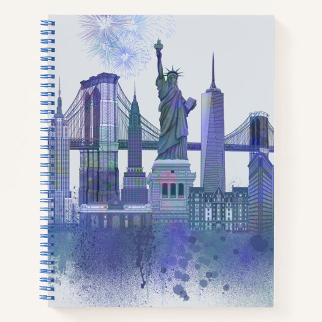 New York Skyline - Watercolor Blue Notebook (Front)