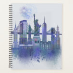 New York Skyline - Watercolor Blue Planner<br><div class="desc">New York Skyline Watercolour Splash Blue by Fab Funky. Features famous landmarks of New York City in a watercolor style.</div>