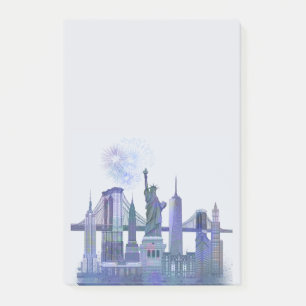 New York Skyline - Watercolor Blue Post-it Notes