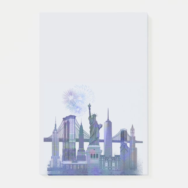 New York Skyline - Watercolor Blue Post-it Notes (Front)