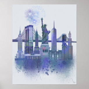 New York Skyline - Watercolor Blue Poster