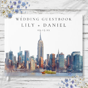 New York Skyline Watercolor Wedding Guest Book
