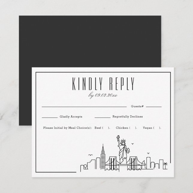 New York Skyline | Wedding RSVP + Meal Choice (Front/Back)