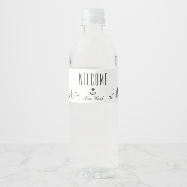 New York Skyline | Welcome Message Water Bottle Label (Front)