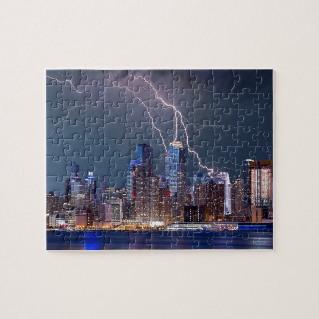 New York Skyline with Lightning Jigsaw Puzzle (Horizontal)