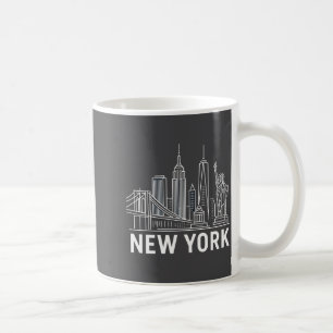 New York Skyline With Statue Of Liberty White Line Coffee Mug