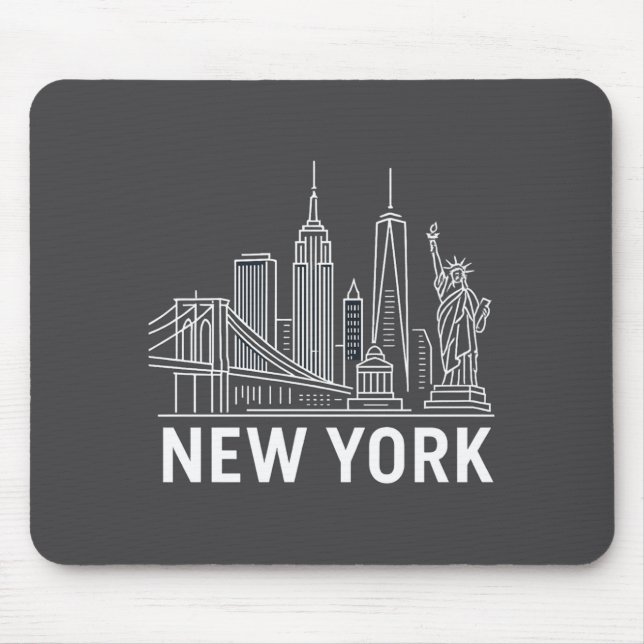 New York Skyline With Statue Of Liberty White Line Mouse Pad (Front)