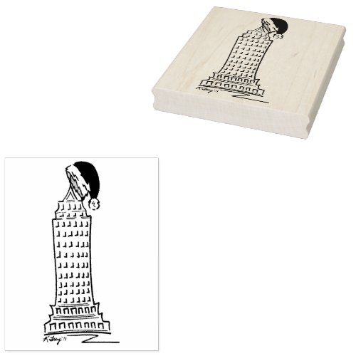 New York Skyscraper Building Santa Hat Christmas Rubber Stamp