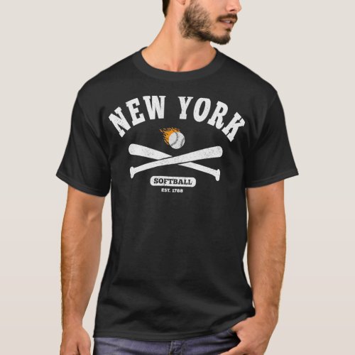 New York Softball Retro Style for Men Women T_Shirt