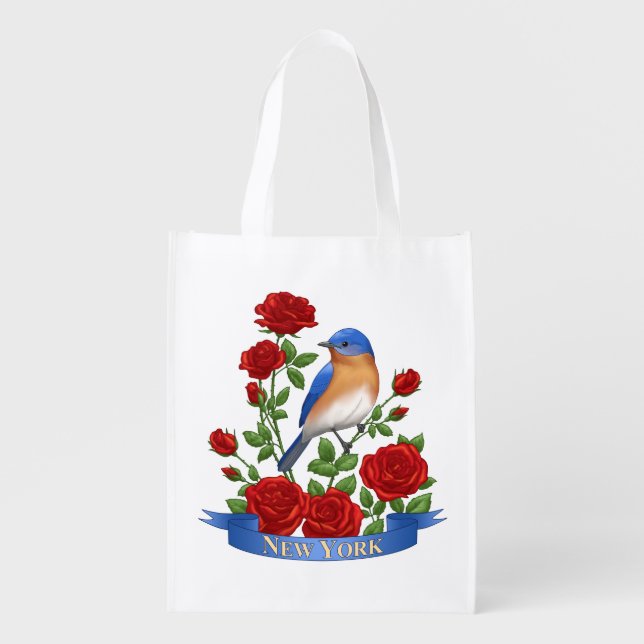 New York State Bird and Flower Reusable Grocery Bag (Front)