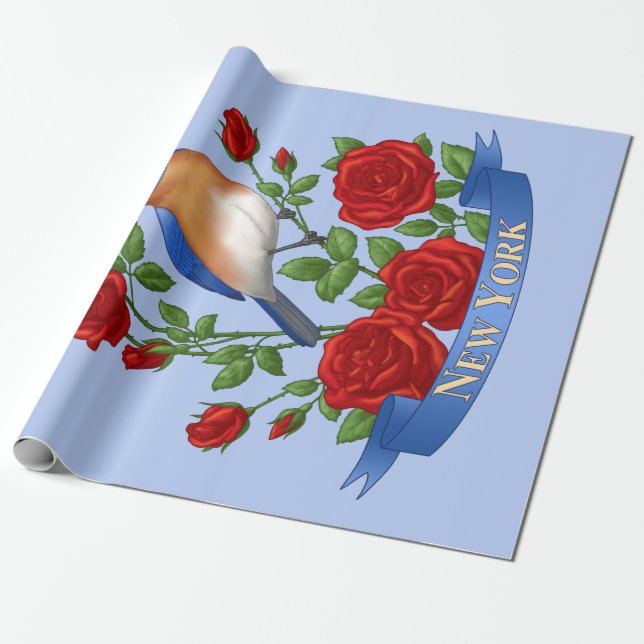New York State Bird and Flower Wrapping Paper (Unrolled)