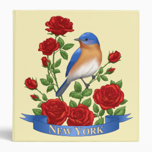 New York State Bird & Flower - Bluebird & Red Rose 3 Ring Binder