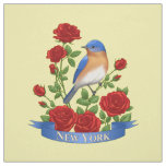 New York State Bird &amp; Flower - Bluebird &amp; Red Rose Fabric