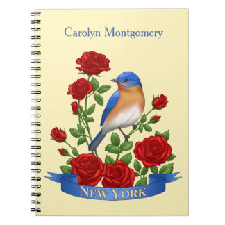 New York State Bird & Flower - Bluebird & Red Rose Notebook