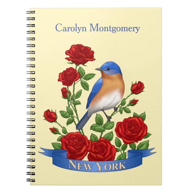 New York State Bird & Flower - Bluebird & Red Rose Notebook (Front)