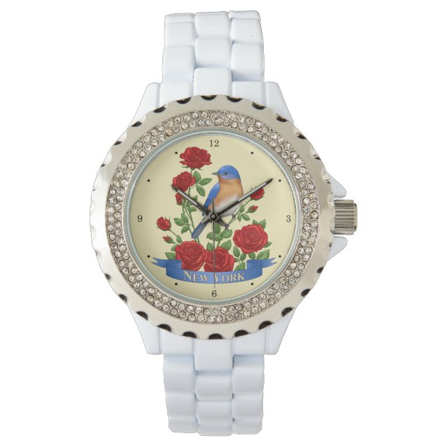 New York State Bird & Flower - Bluebird & Red Rose Watch (Front)