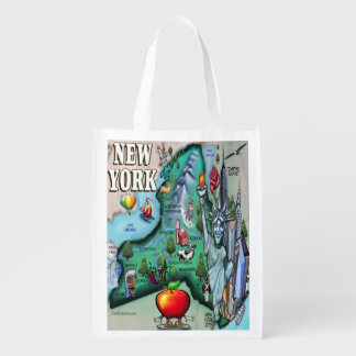 New York State Cartoon Map Reusable Grocery Bag