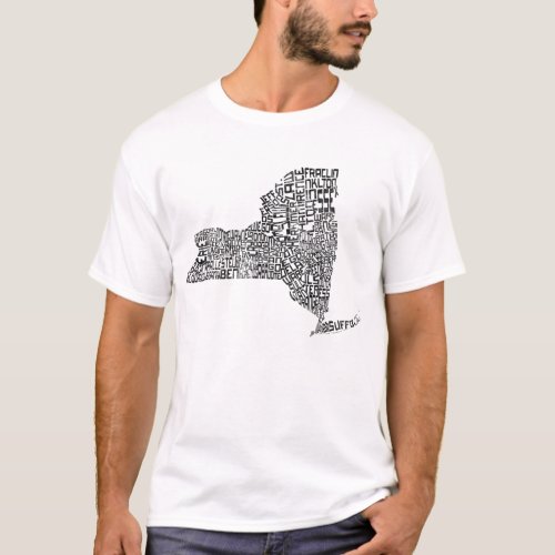 New York State Counties Typographic Word Art Map T_Shirt