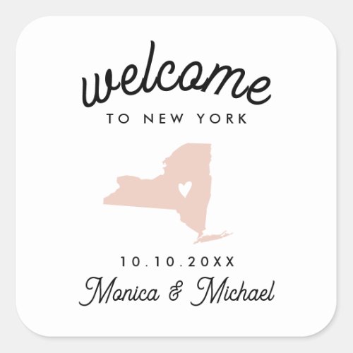 NEW YORK State Destination Wedding ANY COLOR   Square Sticker