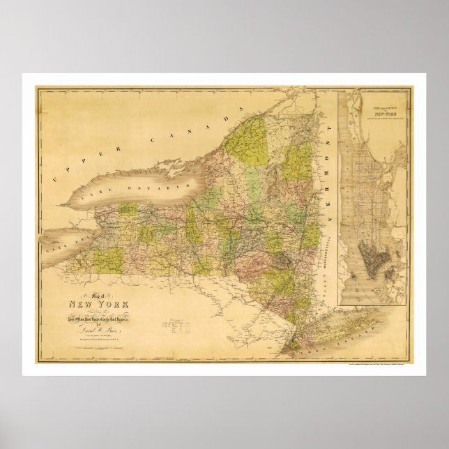 New York State Early Map 1839 Poster (Front)