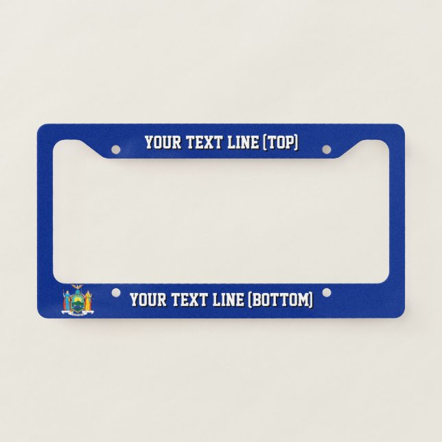New York State Flag Design on a Personalized License Plate Frame (Front)
