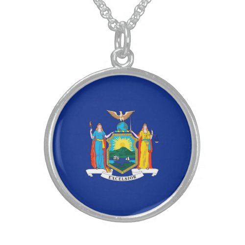 New York State Flag Design Sterling Silver Necklace