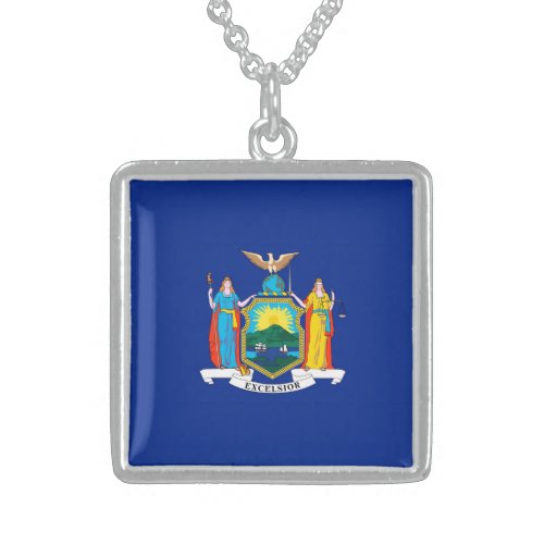 New York State Flag Design Sterling Silver Necklace