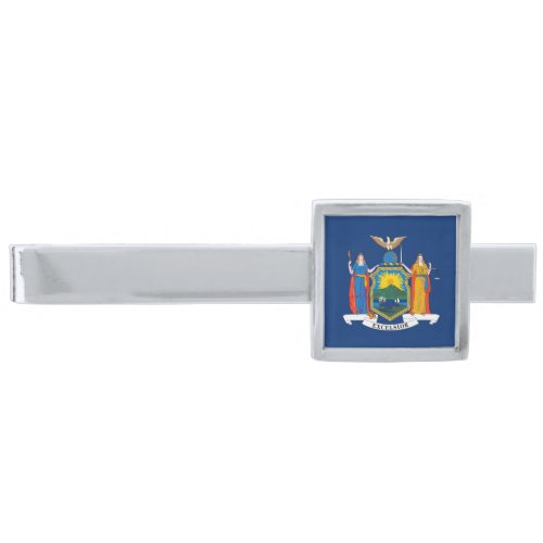 New York State Flag Silver Finish Tie Bar