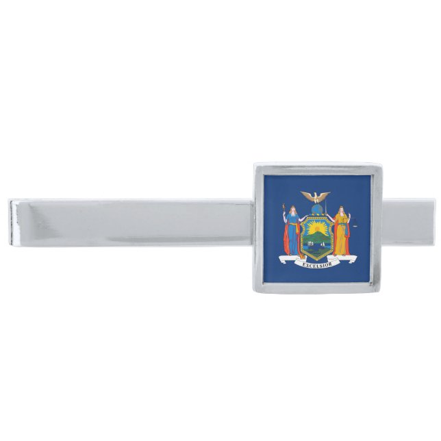 New York State Flag Silver Finish Tie Bar (Front)