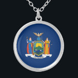 New York State Flag Silver Plated Necklace<br><div class="desc">Patriotic New York state flag.</div>